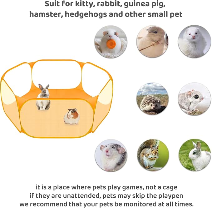 Amakunft Small Animal Playpen, Pop-Up Portable Play Yard for Guinea Pigs, Rabbits, Hamsters, Hedgehogs, Foldable Exercise Fence with Breathable Mesh for Indoor Outdoor Use