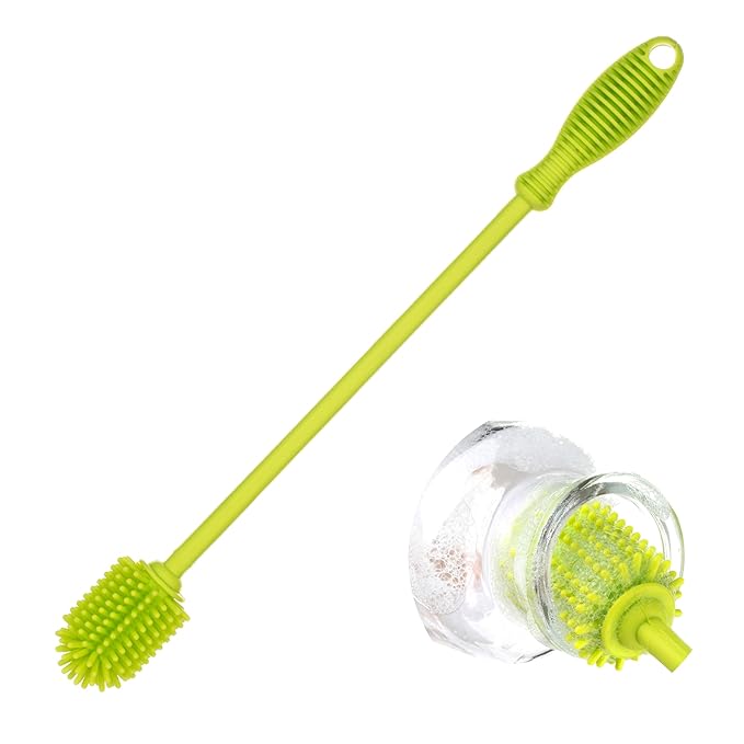A-Brush Silicone Bottle Cleaner Brush, Flexible, Long Handle - Water Bottle Cleaner, Baby Bottle Nipple Brush for Plastic & Glass, BPA-Free Dish Washing Brush A2S Protection