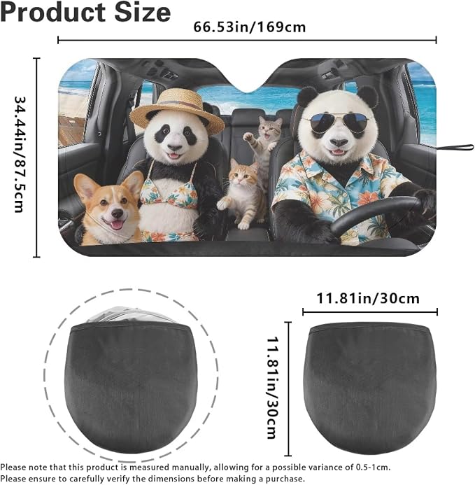 Cute Panda Car Windshield Sun Shade for Front Window Foldable Universal Tropical Vehicle Accessories Auto Sun Heat and UV Rays Blocker Keep Your Vehicle Cool for Trucks SUV