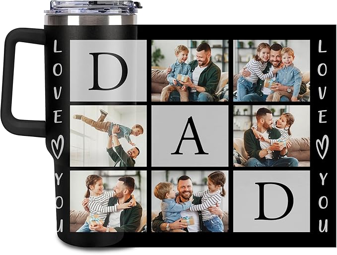 Personalized Tumbler Custom Vacuum Insulated Travel Mug Customizable Coffee Cup with Your Photos and Text Christmas Birthday Gift (Dad 02)