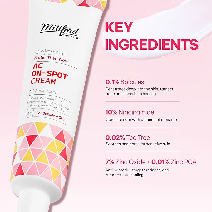 AC On-Spot Cream 30g/1.05 Oz, Zinc Oxide 10%, Niacinamide 2% for Active Skin Repair, Acne Spot Treatment for Face, Blemish Care, Dark Spot, Korean Skincare for Sensitive & Acne-Prone Skin