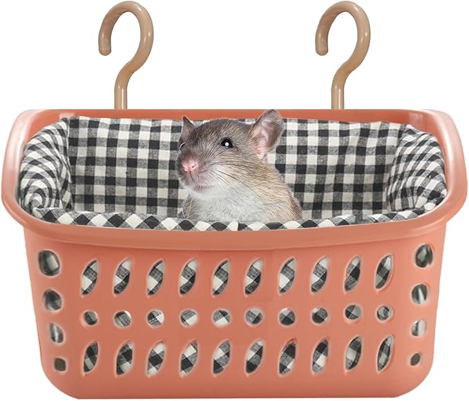 JWShang Rat Hammock for Cage - Small Animal Hanging Basket Bed with Sturdy Hooks, Cozy Pet Rat Cage Accessories for Guinea Pig Chinchilla Sugar Glider Ferret (Pink, S)
