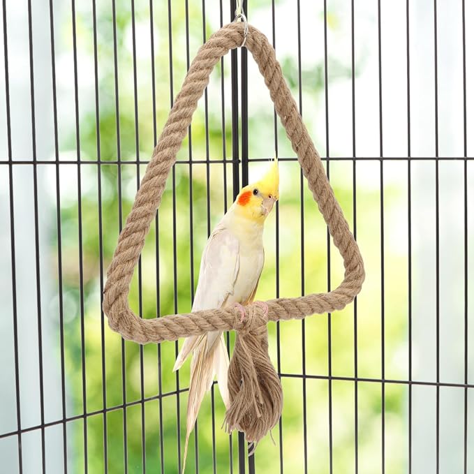Bird Rope Swing Toy Parrot Climbing Perch Stand for Cockatiel Conure Cockatoo Parakeet Cage Hanging Decor (C: Triangle)
