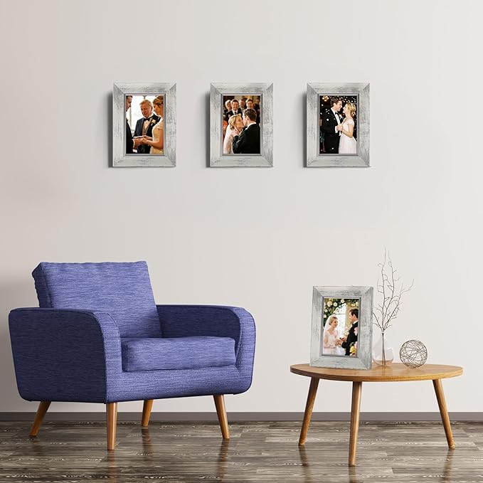 XUANLUO 4x6 Picture Frames Set of 4 Rustic Retro Photo Frame with HD Plastic Cover for Wall Mount and Tabletop Display Family Friends Wedding Gift