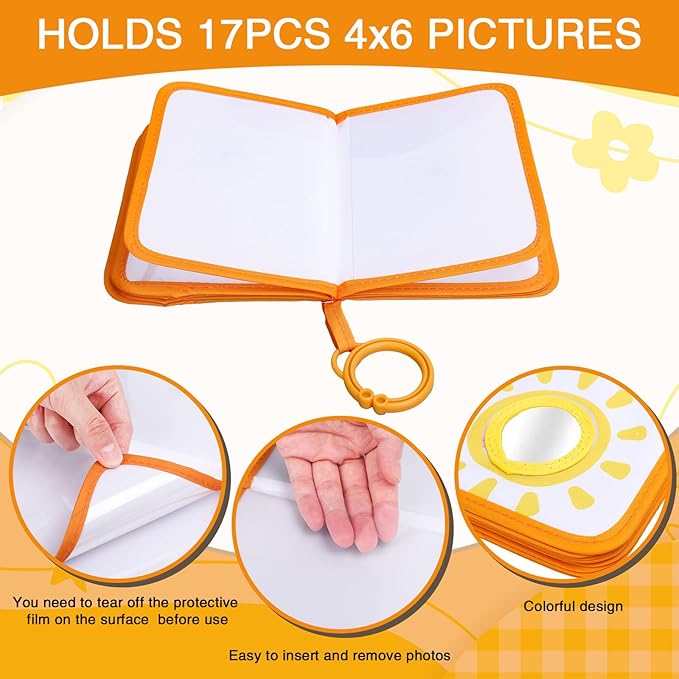 Sun Baby' s My First Family Album Cute Cartoon Sun Photo Album Holds 4x6" Pictures Soft Photo Cloth Book with Safety Mirror for Newborn Baby Shower Toddler Kid