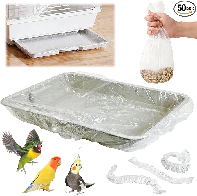 Tfwadmx 50 PCS Disposable Bird Cage Liner Bags 34'' x 22'' Plastic Parakeet Cage Tray Liners Oversized Plastic Tray Covers for Birdcage Parrots Cockatiels