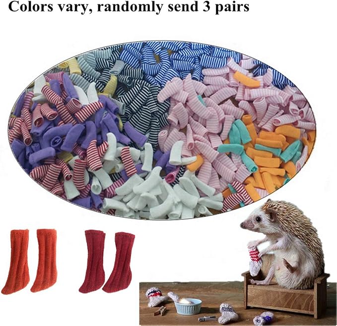 3 Pairs Handmade Tiny Socks for Hedgehog Hamster Small Animal Stretchy Socks Nail Care Hedgehog Clothes Apparel Accessories for Photo Prop Christmas Party Birthday Pet Shows Cosplay (3 Pairs)