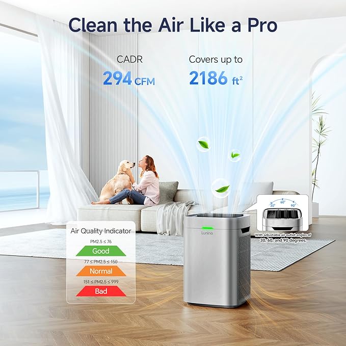 Air Purifiers for Home Large Room Up to 2600 Ft², Double-Sided HEPA Air Purifier with Smart WiFi, Washable Pre-Filter, PM 2.5 Air Quality Monitor, Fan Mode for Pets Hair, Smoke, Pollen, Sliver