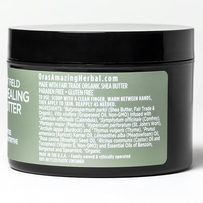 Ora's Amazing Herbal Ultra Healing Body Butter, Intensive Moisturizer For Dry Skin, Spearmint & Bergamot Essential Oil, 1 oz, Peppermint Field Scent