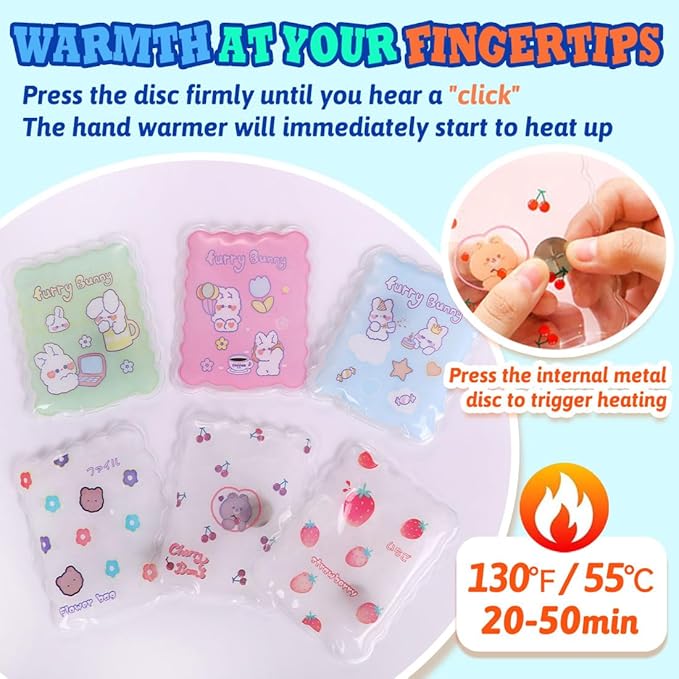 6 PCS Reusable Hand Warmers,Reusable Heat Packs，Cute Heating Pack, Hot Therapy Compress, Reusabl Heating Pad for Pain Relief and Camping, Outdoor & Portable