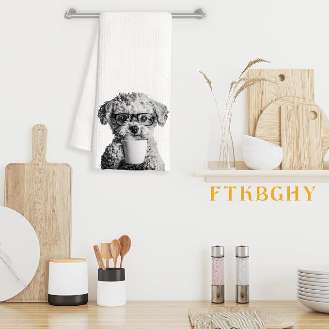 Funny Poodle Decor Coffee Kitchen Towels Gift, Poodle Dog Gifts, Coffee Gifts for Women, Dog Lover Gift Decorative Dish Hand Tea Towels for Kitchen Home Bar Decor, 16x24 Inch