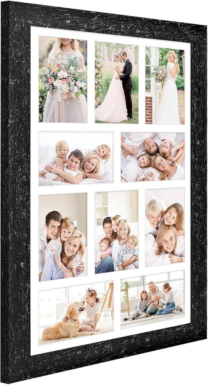 13x21 Picture Frame Display 10 opening 4X6 Picture Frame Collage,Multi Photo Frame with Mat,Plexiglass,Wall Mount Decor,Black Wood Grain
