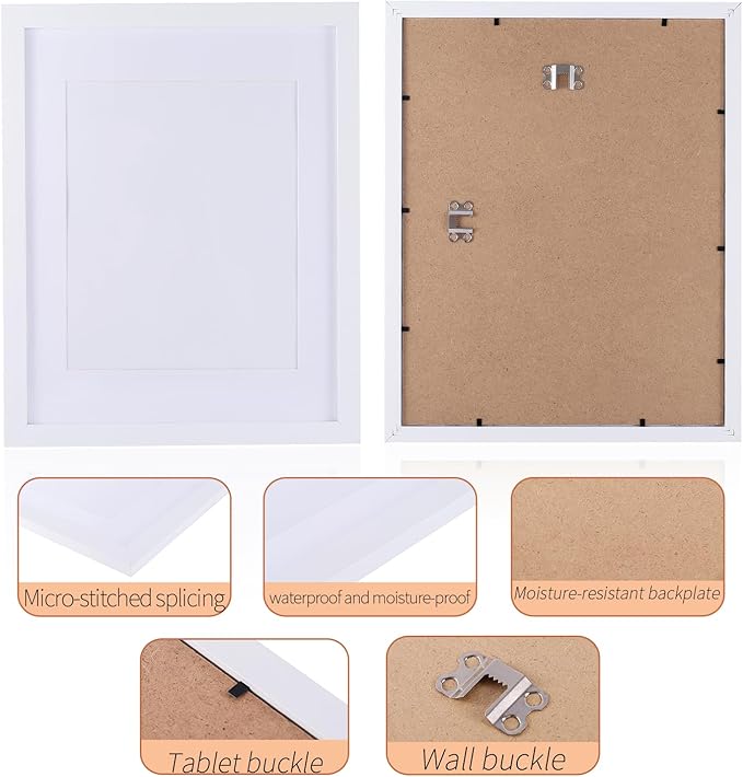 3 Pcs 8x10 White Picture Frame - Display Pictures 5x7 with Mat or 8 x 10 without Mat - White Wood Picture Frames for Wall Mounting - Wooden Photo Frame for 8 10 Matted to 5x7 Print Set of 3