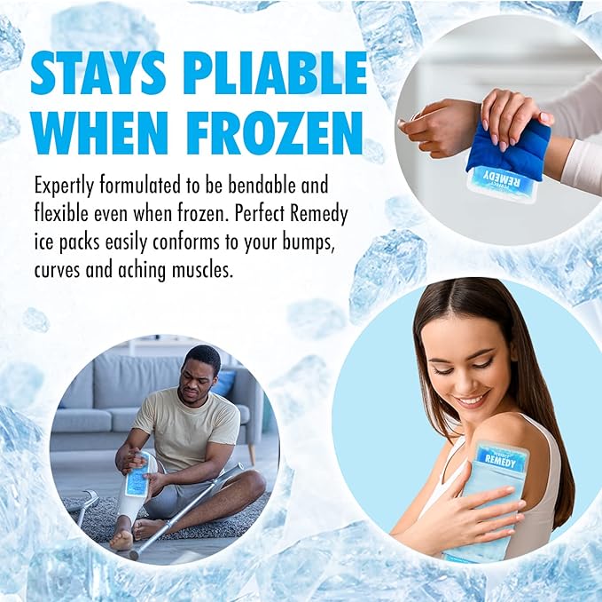 Perfect Remedy 2-Pack Gel Ice Packs for Injuries - Reusable, Soft & Flexible Hot & Cold Compress, Soothing Aid for Sprains, Strains, Soreness conditions, Alternative to Hot Water Bottles (Blue, Large)