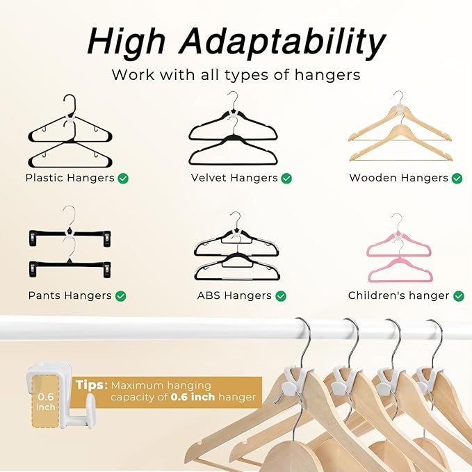 HOUSE DAY Space Saving Hangers 20 Pack, Clothes Hanger Connector Hooks, Heavy Duty Closet Space Saver, Small Space Solutions, Cascading Dorm Room Closet Organizer and Storage - White