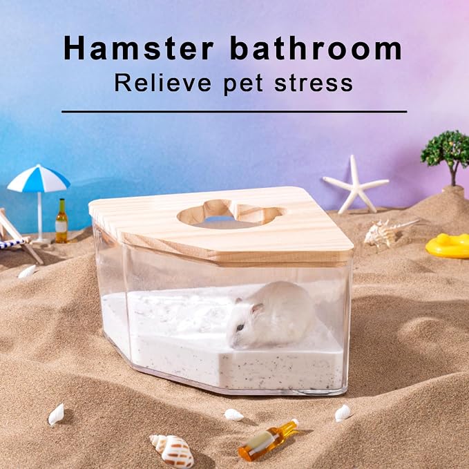 Large Hamster Sand Bath, Hamster Dust Bath House, Hamster Digging Box, with Wood Cover, Hamster Litter Box Multiple Colors, Sand Bath Container for Small Pets Clear