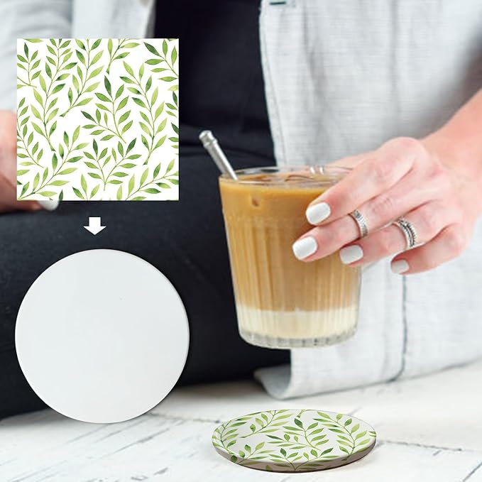 Sublimation Ceramic Coasters Blanks Bulk Round Drinks Table Coaster, Absorbent Ceramic Coaster Set, Heat Transfer Cup Coasters for Home Decor with Cork Backing Pads 30 Pack