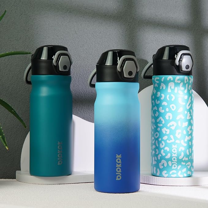 BJPKPK Insulated Water Bottle 18oz Stainless Steel Water Bottles with Straw and Carry Handle Double Wall Metal Thermal Flask,Orange
