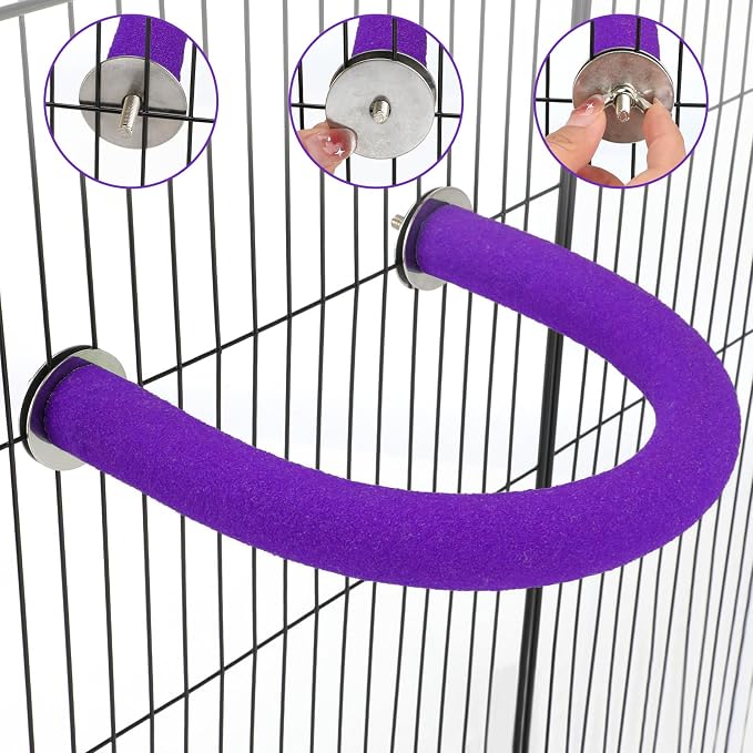 Rypet U-Shaped Large Parrot Perch, Quartz Bird Perch for Cage(Purple XL) | Safe Chew & Rest Perch for Large Birds, Durable Non-Toxic Cage Accessory, for Parakeets Cockatiels Conures Macaws