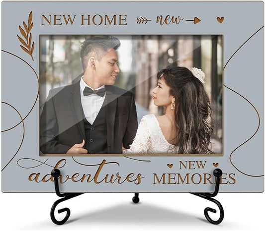 House Warming Gifts New Home Adventure New Memories - Wooden Photo Frame, Engagements Gifts For Christmas Tabletop Display 4x6 Photo Home Decor Party Decor Rustic Picture Frames With Stand -30