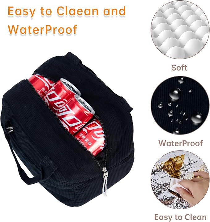 Lunch Bag for Women Men Girl,Large Cute Corduroy Lunch Tote Bags - Reusable Insulated Lunch Box for women with Handle, Leakproof WaterProof Design for Office, School, Work,Picnic.