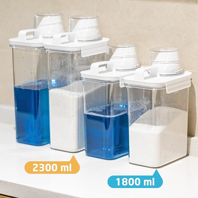 Laundry Detergent Dispenser-2 Pack, 78 oz Detergent Dispenser with 4 Removable Labels, Laundry Soap Dispenser for Laundry Room Organization and Storage, BPA Free & PET Plastic Clear
