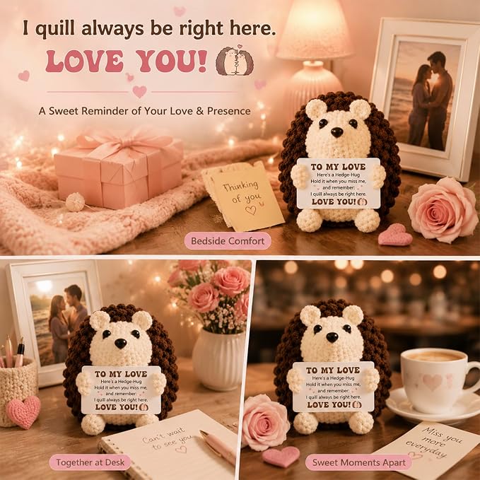 Birthday Gifts for Him Her Boyfriend Girlfriend Handmade Crochet Hedgehog | to My Love Anniversary Birthday Gifts for Women Men,Mini Romantic I Love You Gifts for Husband Wife Couple
