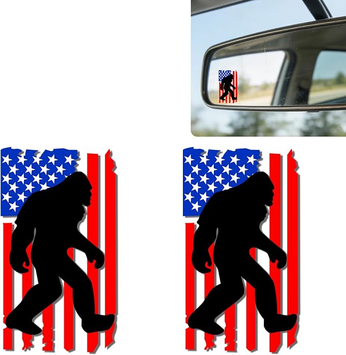 2Pack Compatible with Bigfoot Car Vinyl Sticker for Rear View Mirror | Patriotic Car Mirror Sticker Waterproof,Compatible with Bigfoot Accessories Decor,Gifts for Women Men,Laptop Bathroom Mirror
