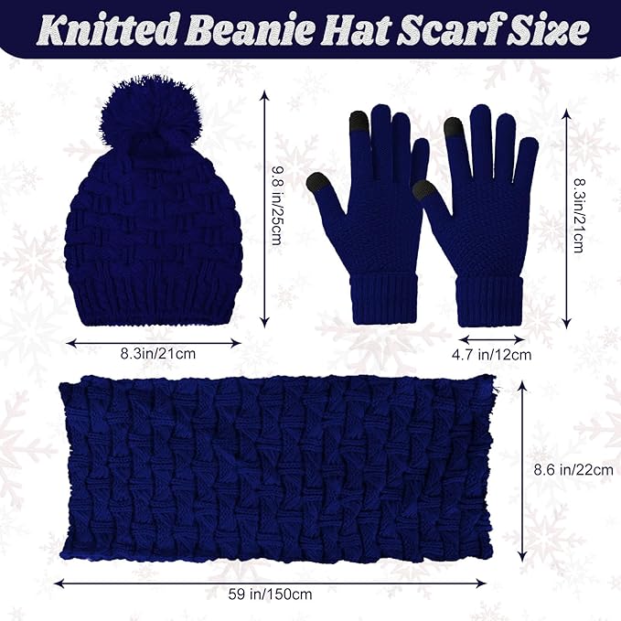 JenPen 4 Pcs Winter Hat Scarf and Gloves Set for Women Include Ear Cover Cold Weather Scarf Hat Knit Beanie Gloves