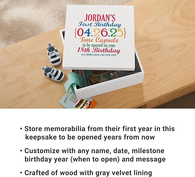 Let's Make Memories Personalized First Birthday Time Capsule - Baby Keepsake Box - Child's Memory Box - 12”Lx12”Wx6”H