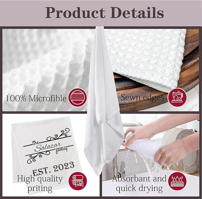ubmpj Personalized Kitchen Towel Custom Waffle Weave Towel Gift for Housewarming Wedding Friend Birthday