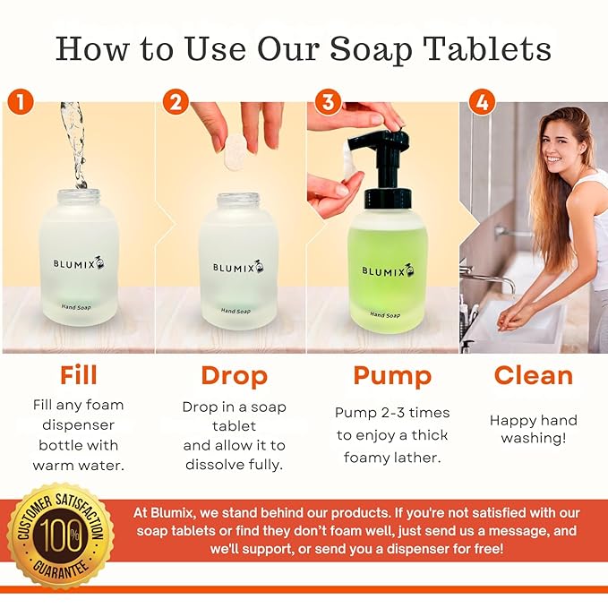 Foaming Hand Soap Tablet Refill – 6 Pack | Vanilla Scent | Eco-Friendly, Plastic-Free, Just-Add-Water Soap Refills | Zero Waste, Non-Toxic, Safe for Kids & Sensitive Skin