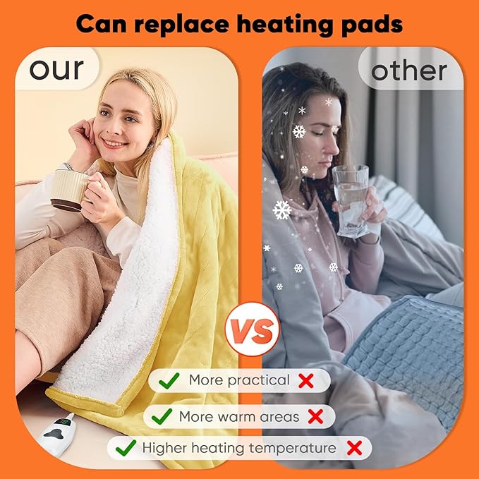 greenoak Heated Blanket Electric Full 72"X84", Heating Blankets with 10 Heat Levels /8 Hours Auto-Off, Soft Flannel Sherpa Fluffy House Warming Gifts for Grandma Seniors Mom,Cream Yellow