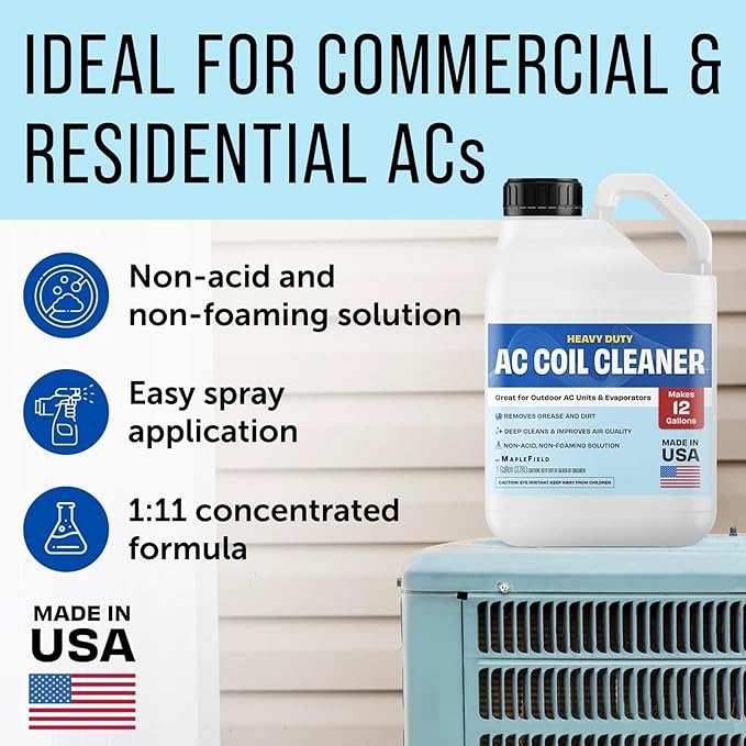 Maplefield Concentrated AC Coil Cleaner - Deep Condenser Coil Cleaning - High-Yield AC Cleaner Concentrate - No-Rinse Formula & Air Conditioner Outdoor Unit Detergent - 1 Gal, Makes 12 Gal, Citrus