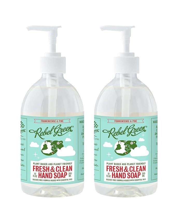 Rebel Green Fresh & Clean Hand Soap - Moisturizing Natural Liquid Hand Soap for Bathroom & Kitchen - Frankincense Pine 12 Fl oz, Pack of 2