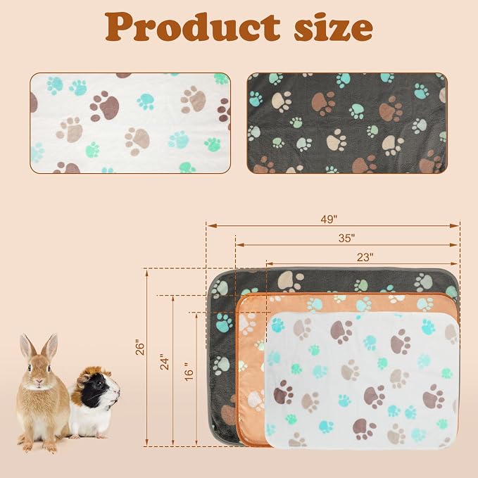 YUEPET Waterproof Guinea Pig Blankets 3 Pack, Fleece Cage Liners, L | Guinea Pig Fleece Cage Liners, Waterproof Backing, Machine Washable, Soft Fleece Surface, 48 x 24 in
