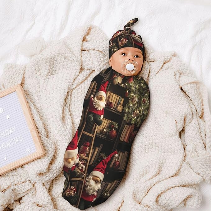 Christmas Baby Swaddle Blanket and Hat Set for Newborn Boys Girls Soft Infant Wrap Sleep 0-6 Months Marry Christmas-4