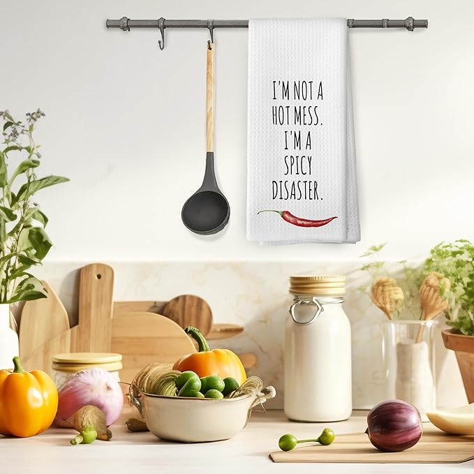 Funny Humorous Hostess Gifts Kitchen Towels, Adult Humor, Sarcastic Gifts for Women Hand Towels for Bathroom,I'm Not a Hot Mess, I'm a Spicy Disaster Tea Towels Dish Towels 16x24 Inch