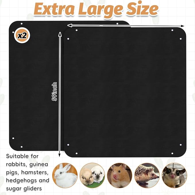 PINVNBY 59"x59" Thickening Waterproof Pet Playpen Mat, Guinea Pig Cage Liner Tarp Bottom Reusable Base for Rabbits, Bunny, Ferrets and Other Small Animals, 2 PCS