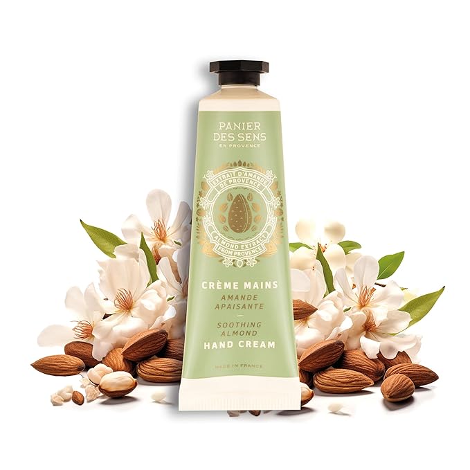 Panier des Sens - Small Hand Cream for Dry Cracked Hands – Almond Mini Hand Lotion for Dry Skin - With Shea Butter and Sweet Almond Oil - Hand Care 97% Natural Ingredients - Travel Size 1 floz