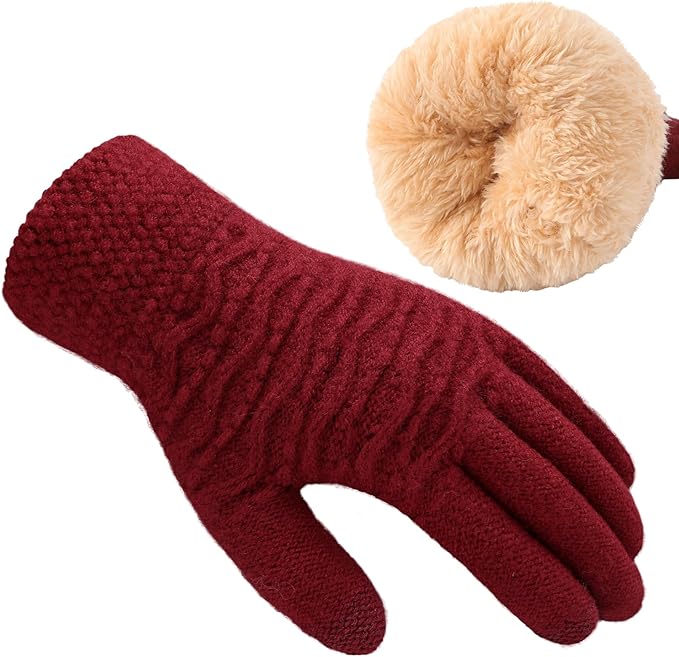 Trifabricy Winter Gloves for Women, Warm Fleece Lined Womens Gloves, Knit Glove for Women, Touchscreen Glove for Cold Weather