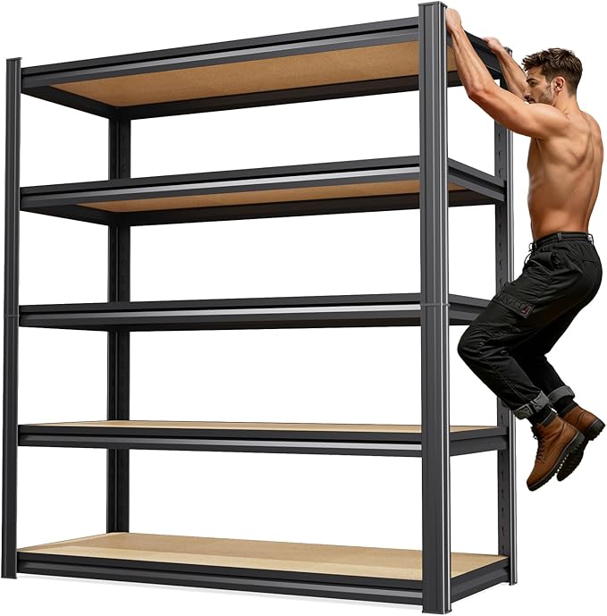 46''W Storage Shelves,3000LBS Garage Shelving,Adjustable Garage Shelves,Heavy Duty Metal Shelving, 5 Tier Wood Utility Steel Shelf, Easy-to-Install Shelving Units and Storage Rack for Kitchen
