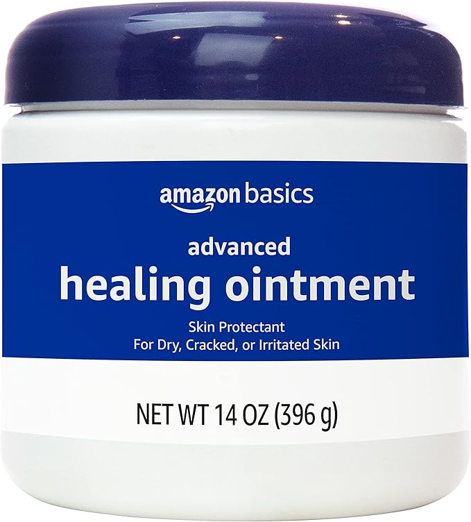 Amazon Basics Healing Ointment & Skin Protectant for Dry & Cracked Skin and Chapped Lips, Fragrance Free, 14 Oz (Pack of 4)
