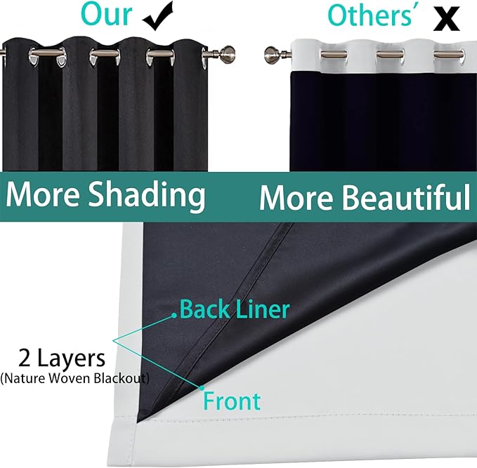 Yakamok 100% Blackout Curtains 72 Inches Long, 2 Thick Layers Heat and Full Light Blocking Soft Thermal Insulated Drapes for Bedroom(52" Wide Each Panel, Greyish White, 2 Panels)