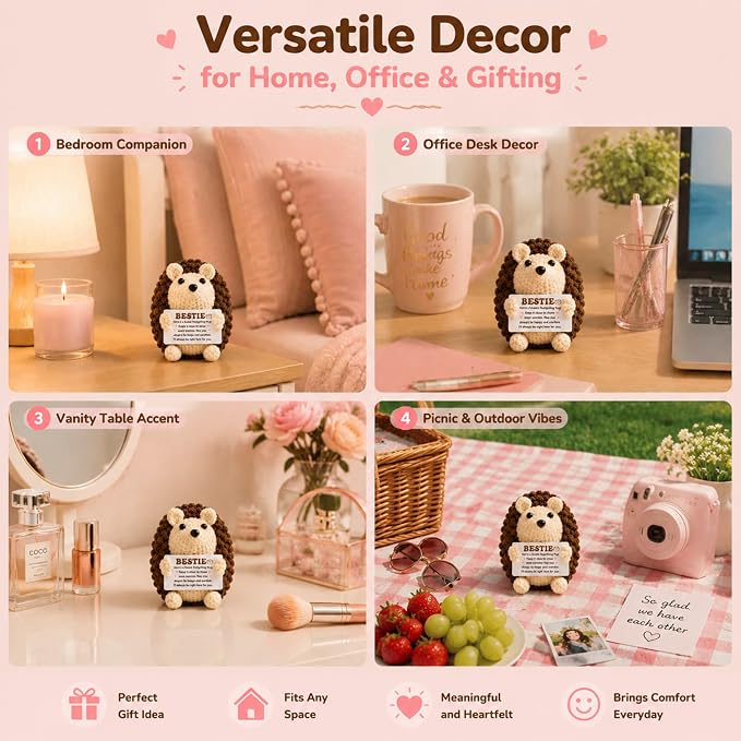 Mini Funny Hedgehog Best Friend Friendship Gifts for Women Men | Thank You Presents for Best Friend Sister Bestie,Cute Small Handmade Graduation Birthday Office Desk Decor