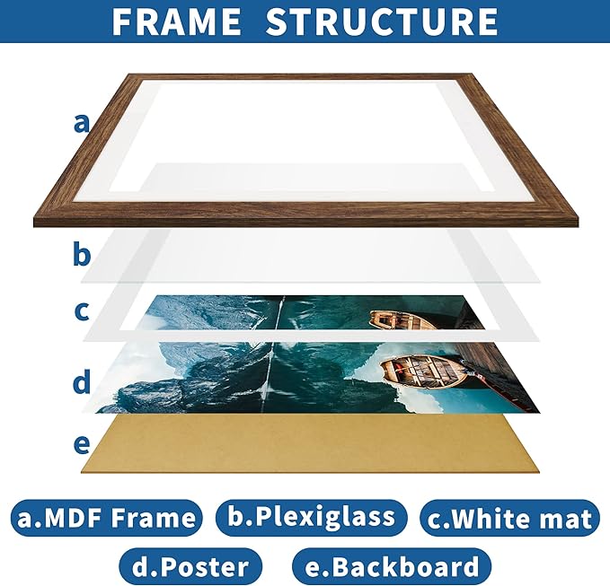 16x24 Frame Set of 2, Rustic Brown Wood Style - Display 16 x 24 Picture without Mat or 12x18 Picture with Mat, Wall Mounting Horizontal and Vertical