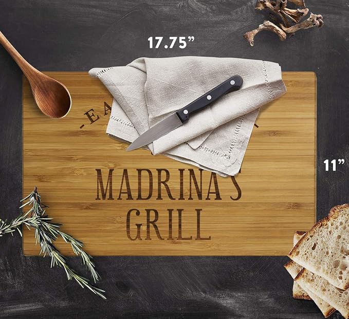 Andaz Press Large Bamboo Wood BBQ Cutting Board Gift, 17.75 x 11-inch, Madrina's Grill, 1-Pack, Laser Engraved Serving Chopping Board Christmas Birthday Chef Kitchen Ideas