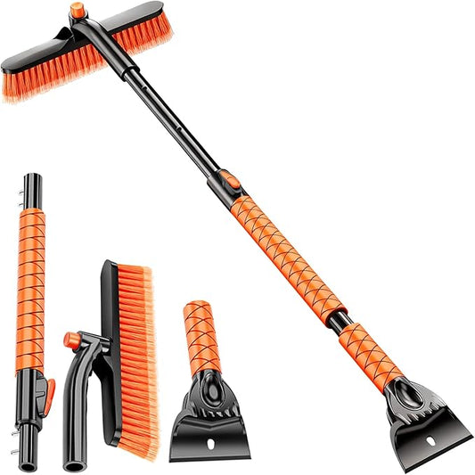 Extendable Snow Brush and Ice Scraper for Car, 30"-35"-39" Adjustable Long Handle & 4.3" Ice Chipper, 360° Pivoting Brush Head & Comfortable Antiskid Grip