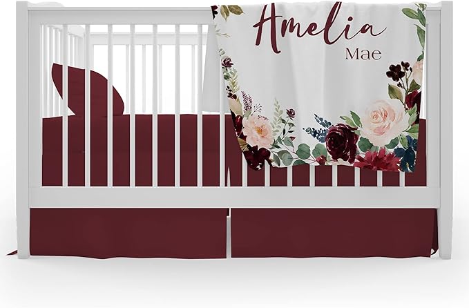 Girls Love A Monogram - Personalzied Maroon and Navy Floral Baby Blankets for Girls with Name - Personalized (Maroon & Navy 2, 30 X 40 Baby)