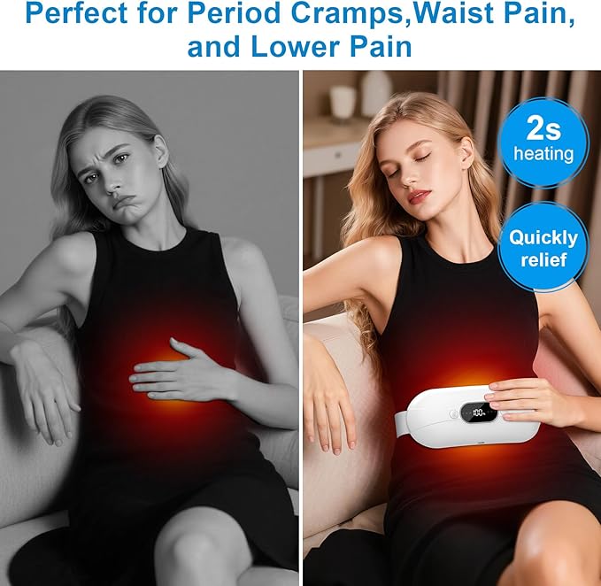 Portable Heating Pad for Period Cramps: New Cordless Menstrual Heating Pad with 3 Heat Levels and 3 Massage Modes, 3s Fast Heating Gift for Women and Girl White